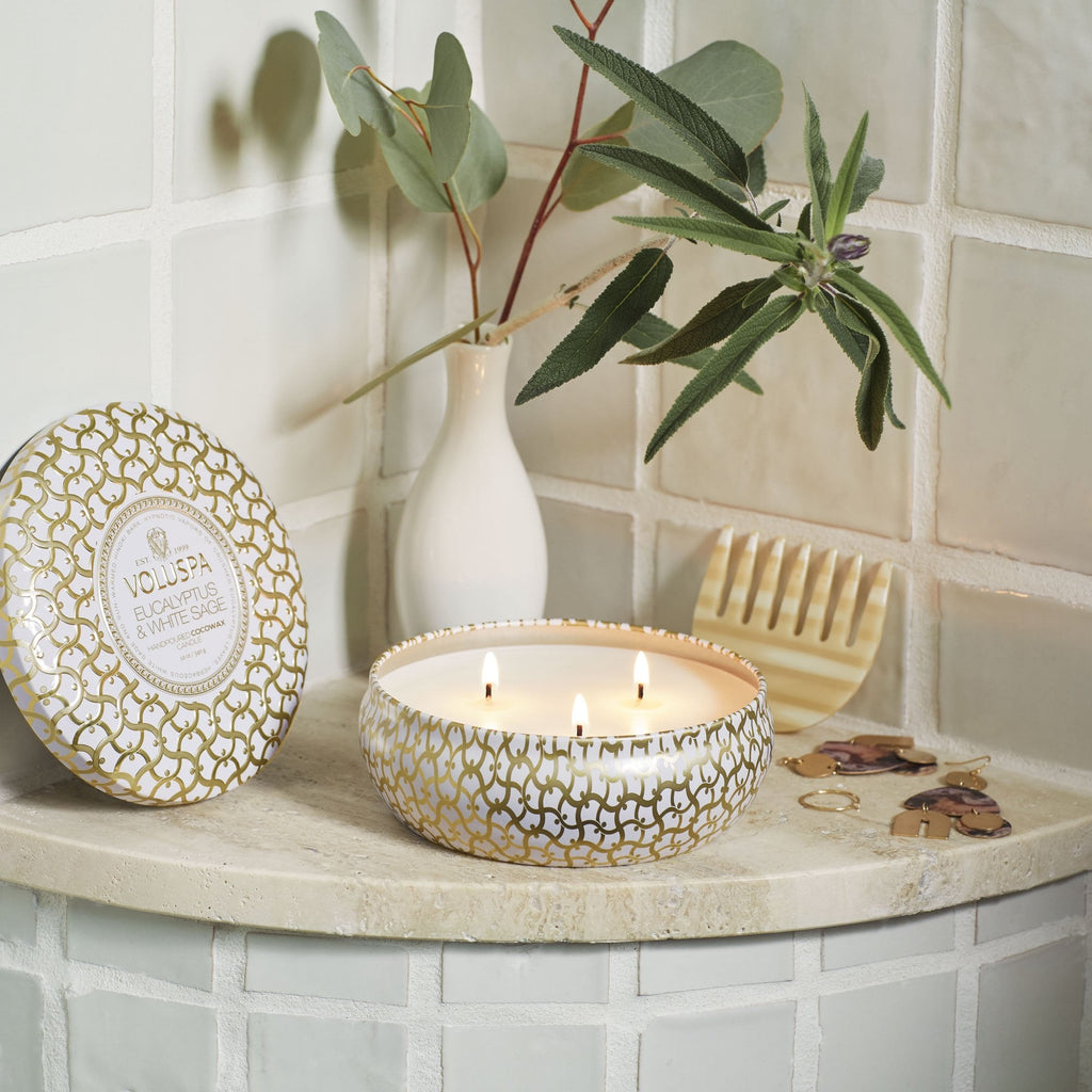 Decorative Candle, Eucalyptus & White Sage 3 Wick Tin for Living Rooms, Bedrooms and Relaxing Evenings image 2