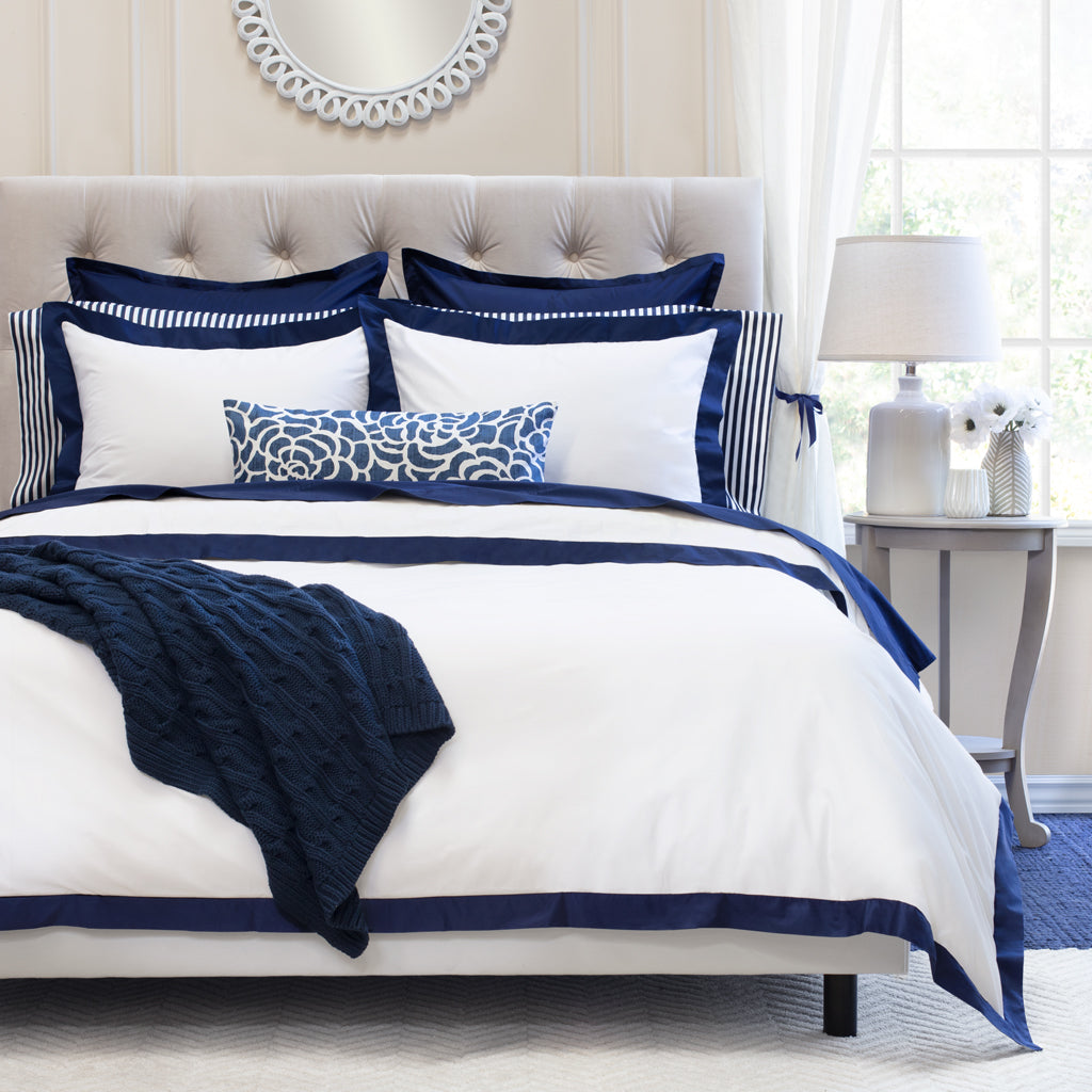 Duvet Cover Set, Navy Blue Linden Border for Guest Rooms and Everyday Bedroom Styling, 3 Size Options image 2