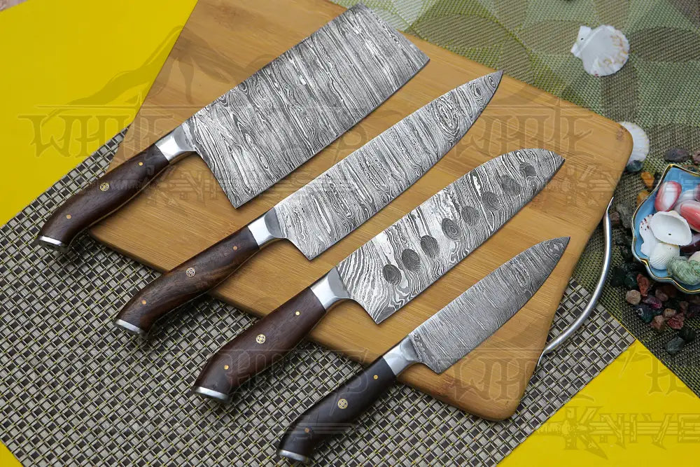 Chef Knife Set, 4 Piece Handmade 4 Piece Damascus Steel for Home Kitchens, Food Prep and Cooking image 2