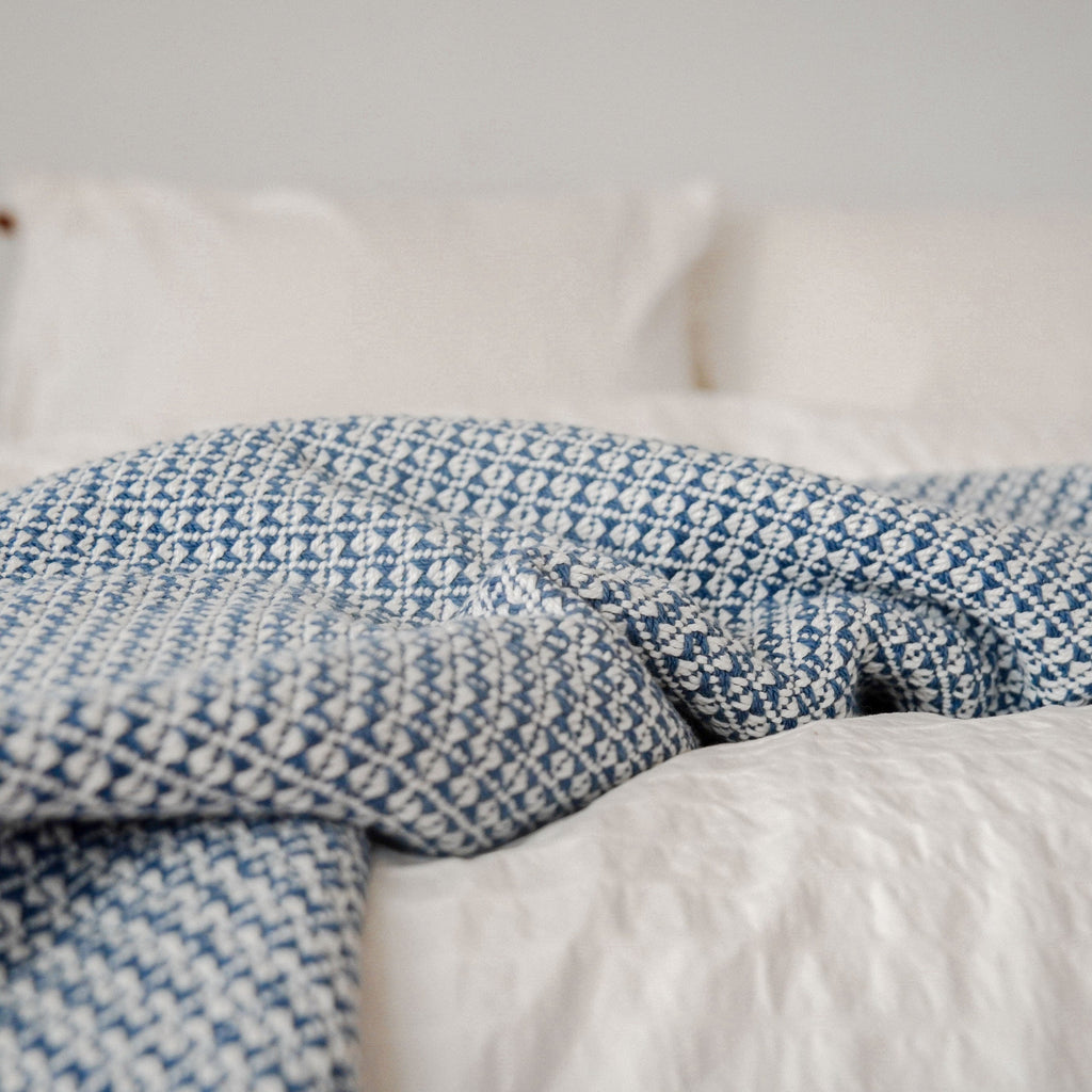 Cozy Throw Blanket, Bar Harbor Cotton Indigo, Machine-Washable Care for Sofas, Beds and Relaxing at Home, 4 Size Options image 2