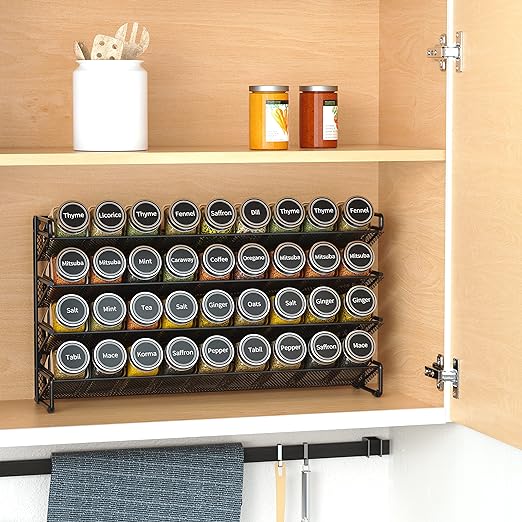 Home Storage Organizer, Spice Rack with 36 Empty Spice Bottles, Black, Waterproof Protection for Bedrooms, Laundry Rooms and Living Spaces image 2
