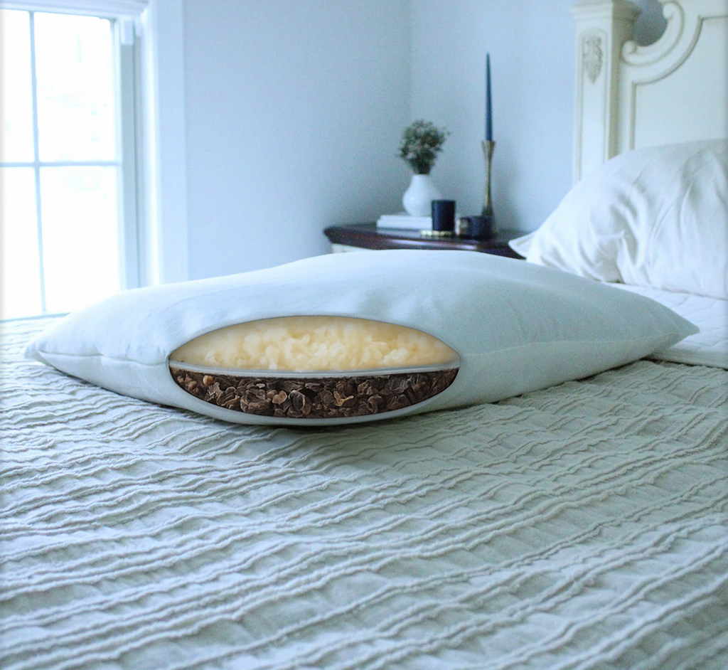 Bed Pillow, Hybrid : Natural Wool & Buckwheat, Organic Cotton Shell, Breathable Construction for Sleeping, Reading and Bedroom Comfort image 2