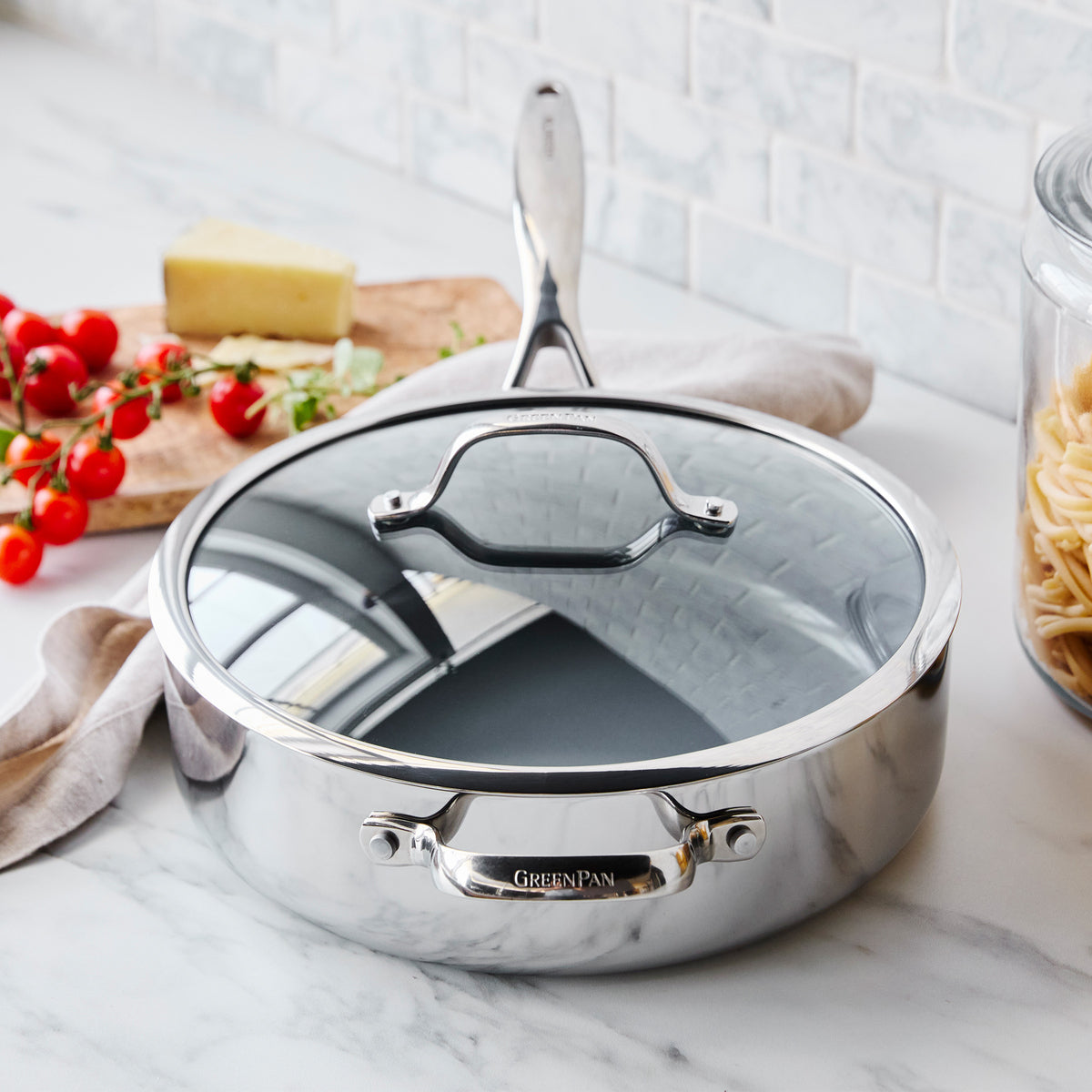 Stainless Steel Sauté Pan, 5 Quart with Lid, Dishwasher-Safe Care for Searing, Stir-Frying and Family Meal Prep image 2