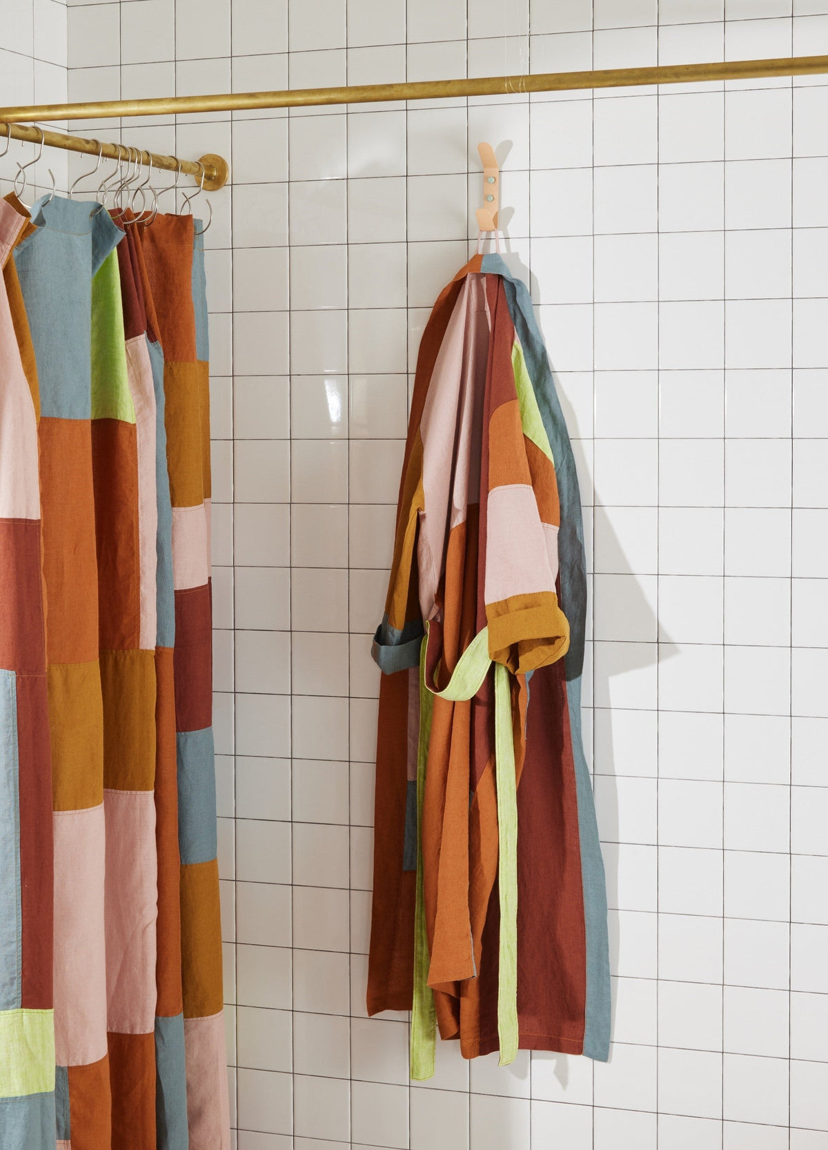 Bathroom Accessory, End Bits Linen Shower Curtain in Rose for Guest Baths and Daily Bathroom Routines image 2