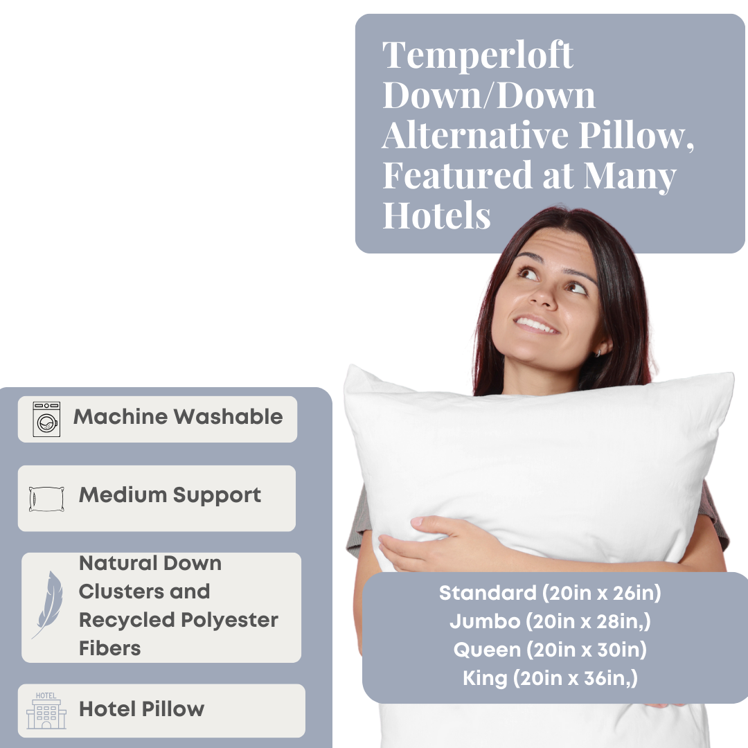 Bed Pillow, Temperloft Down Down Alternative , Featured at, Machine-Washable Care for Everyday Sleep and Guest Room Bedding, 4 Size Options image 2