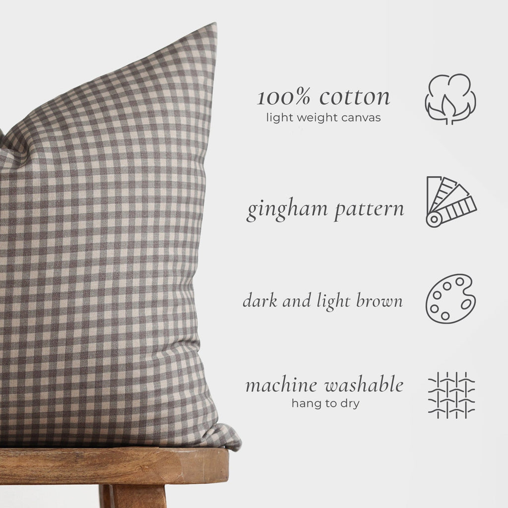 Decorative Pillow Cover Set, Brown Gingham 18" 22" 26", Machine-Washable Care for Sofas, Beds and Living Room Accents, 4 Size Options image 2