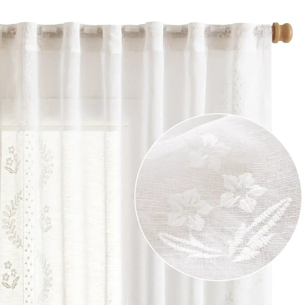 Window Curtain, Embroidered Floral Sheer Curtains (2 Panels) for Windows, Room Styling and Everyday Privacy, 3 Sizes and 3 Colors image 2