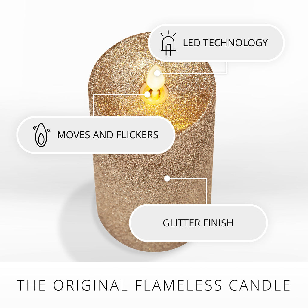 Flameless Candle, Gold Glitter Pillar for Bedrooms, Living Rooms and Everyday Candlelight Ambience, 2 Size Options image 2