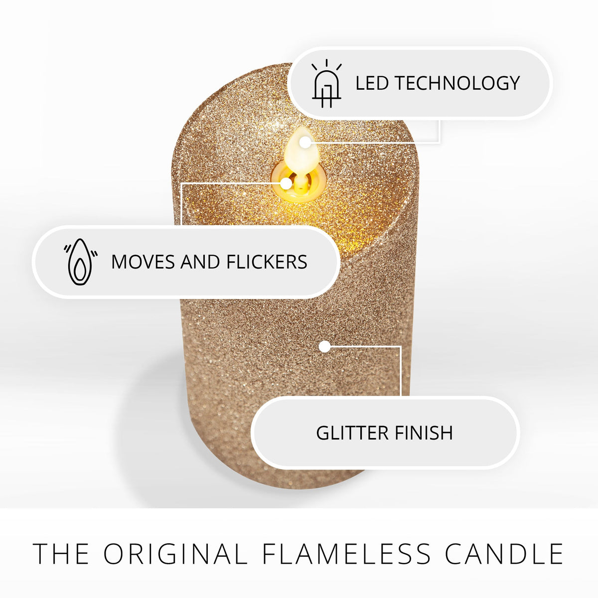 Flameless Candle, Gold Glitter Pillar for Bedrooms, Living Rooms and Everyday Candlelight Ambience, 2 Size Options image 2