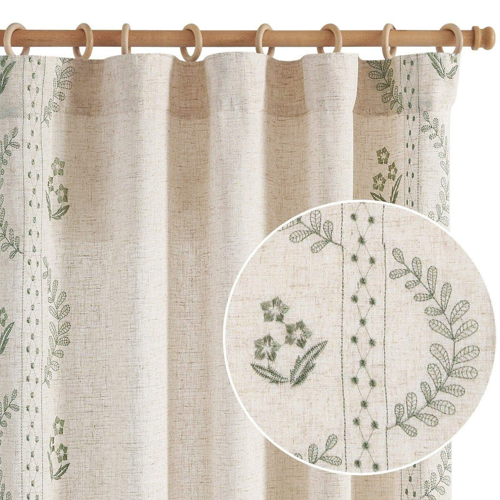 Window Curtain, Embroidered Vine Floral Linen Curtains (2, Lightweight Design for Bedrooms, Living Rooms and Home Privacy image 2