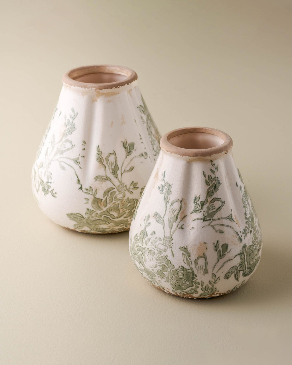 Decorative Vase, Fluted Green and White Distressed for Tabletop Arrangements and Home Decor, 2 Size Options image 2