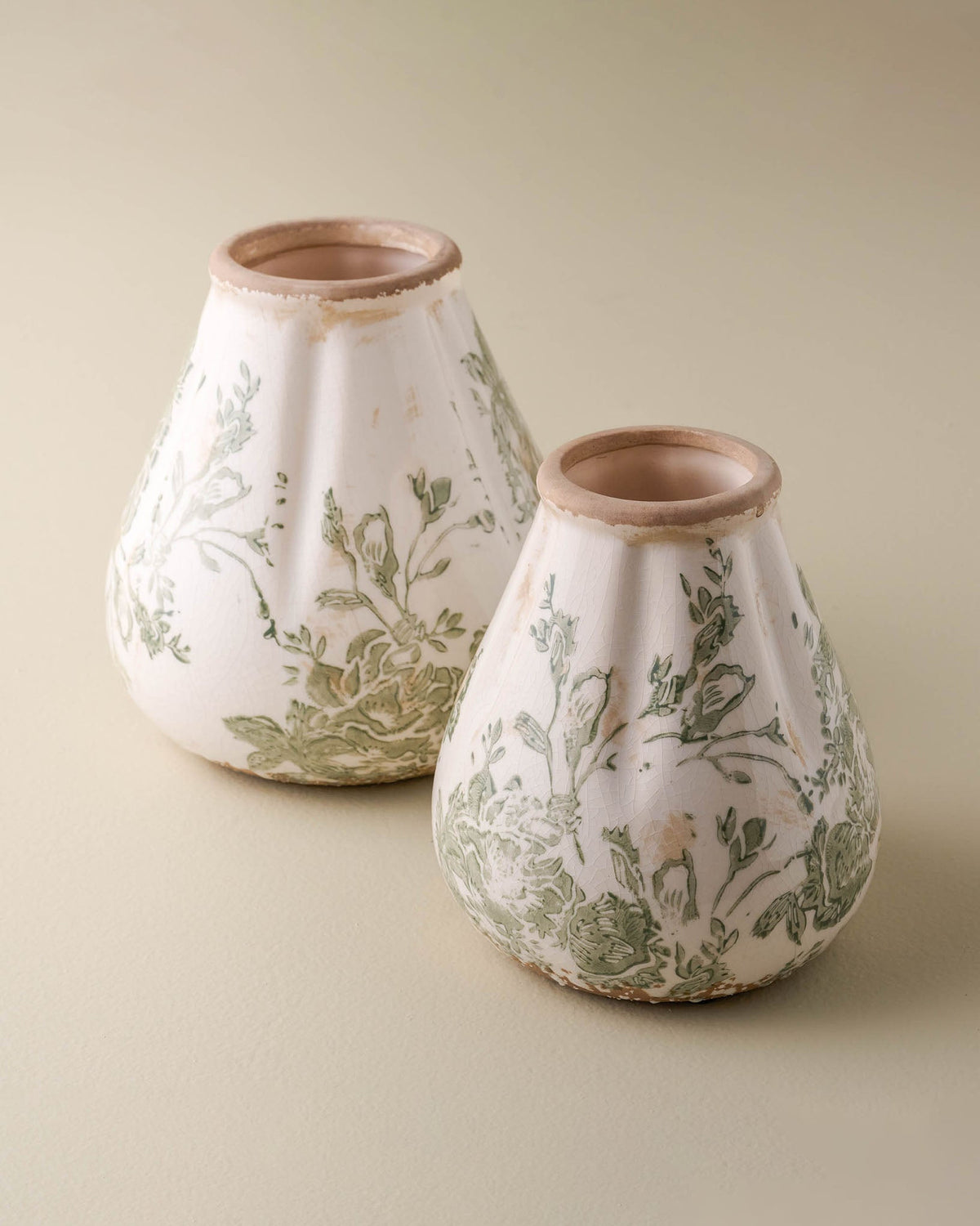 Decorative Vase, Fluted Green and White Distressed for Tabletop Arrangements and Home Decor, 2 Size Options image 2