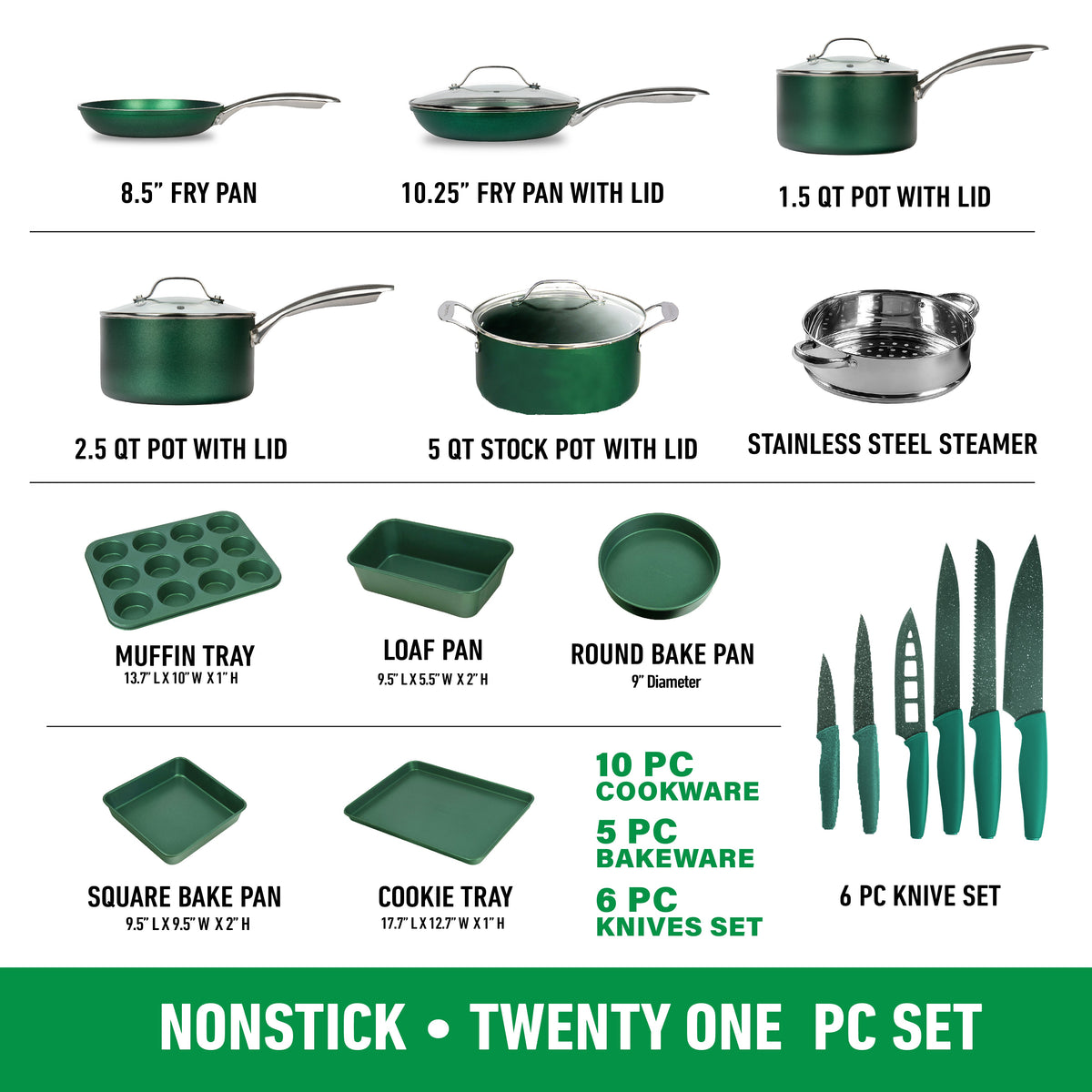 Kitchen Knife Set, 21 Piece Cookware and Bakeware, Dishwasher-Safe Care for Everyday Meal Prep and Home Kitchens image 2