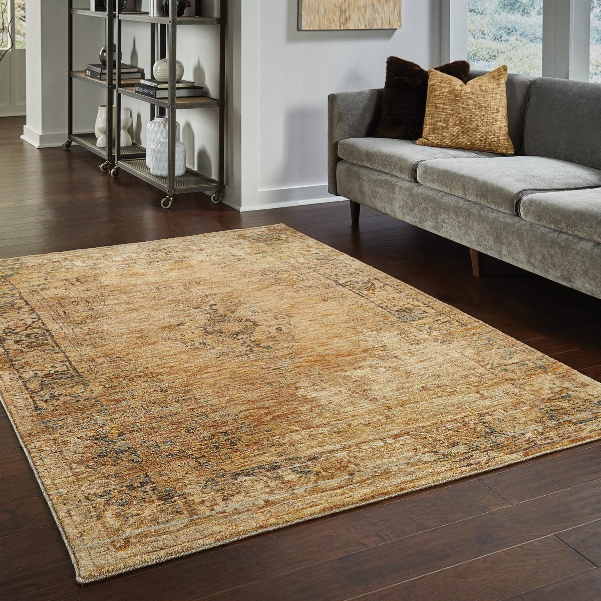 Area Rug, Andorra 6845D Gold Brown for Hallways, Dining Spaces and Home Decor, 11 Size Options image 2