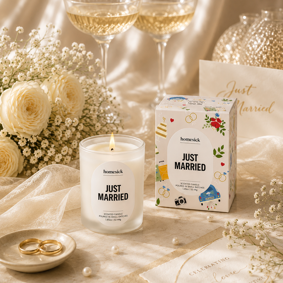 Decorative Candle, Just Married for Entryways, Mantels and Everyday Home Ambience, Designed for Living Rooms, Bedrooms and Relaxing Evenings image 2