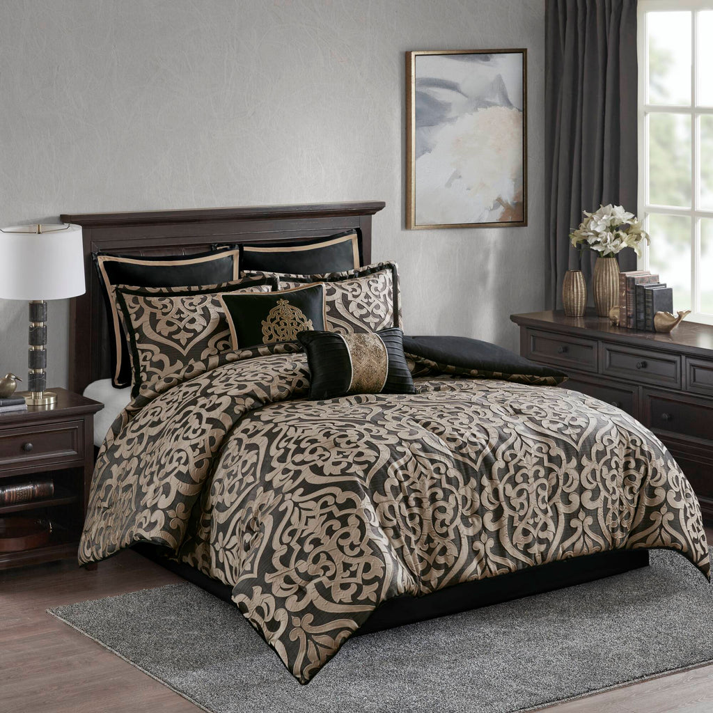 Bed Comforter, Odette 8 Piece Jacquard Set, Machine-Washable Care, Hypoallergenic Comfort for Year-Round Bedroom Comfort and Restful Sleep image 2