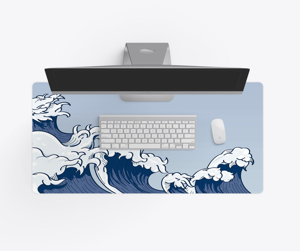 Desk Mat, Japanese Blue Waves, Machine-Washable Care, Non-Slip Design for Home Offices, Gaming and Daily Computer Work, 4 Size Options image 2