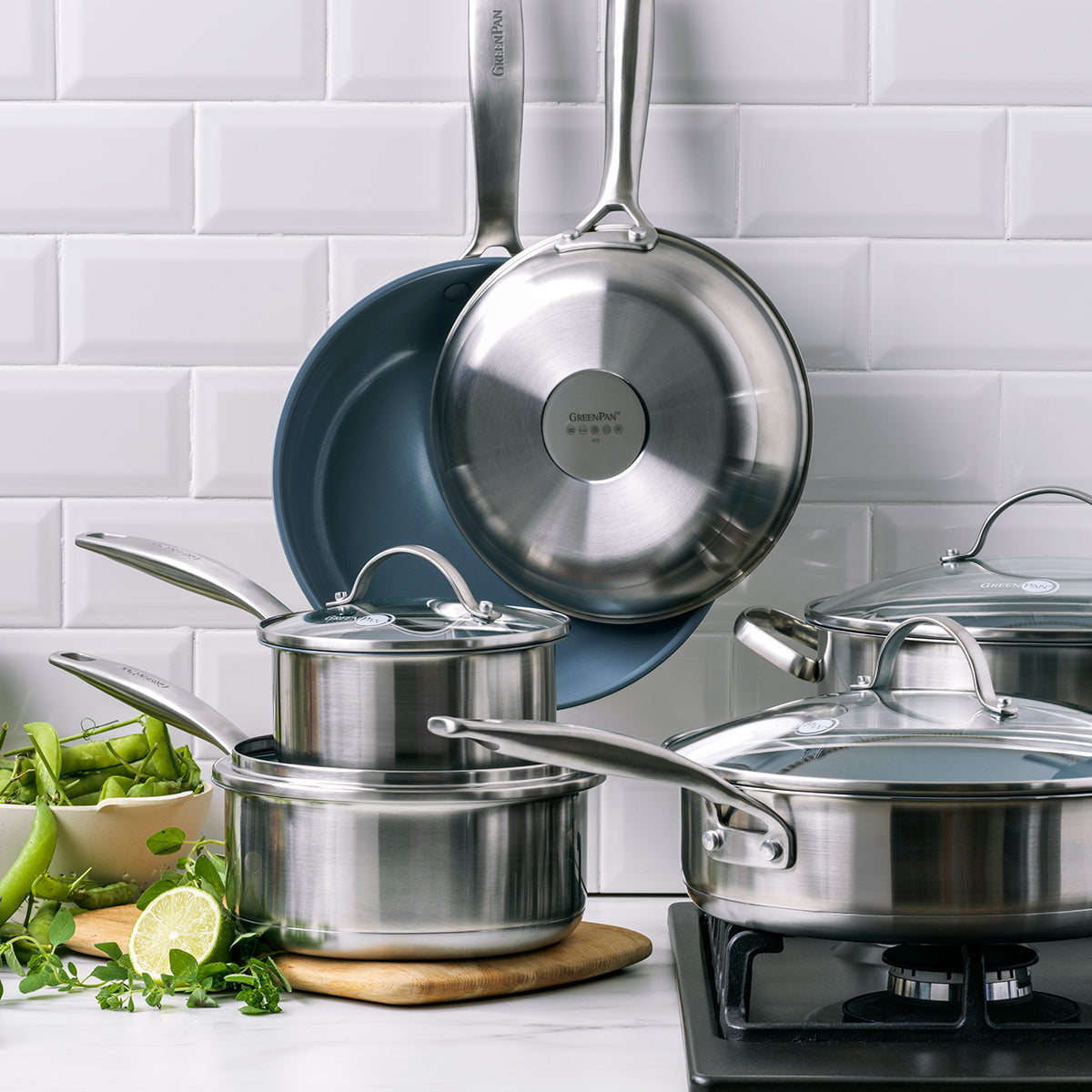 Kitchen Cookware, Ceramic Nonstick Stainless Steel 10 Piece Set, Dishwasher-Safe Care for Everyday Meals and Home Cooking image 2