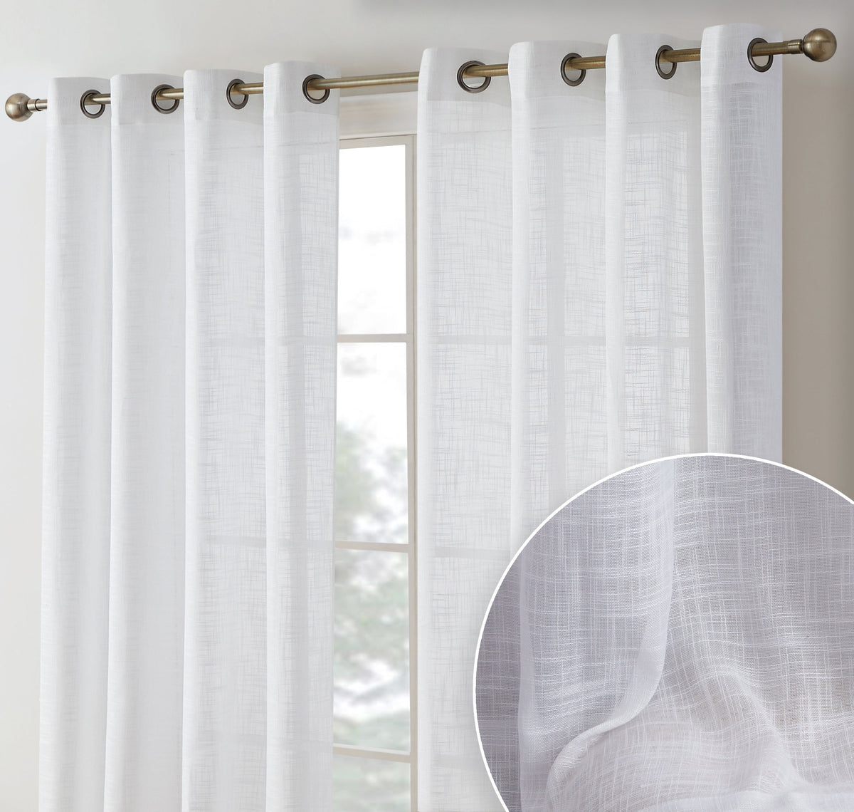 Window Curtain, Madison Faux Linen Sheer Grommet Panels for Bedrooms, Living Rooms and Home Privacy, 8 Sizes and 10 Colors image 2