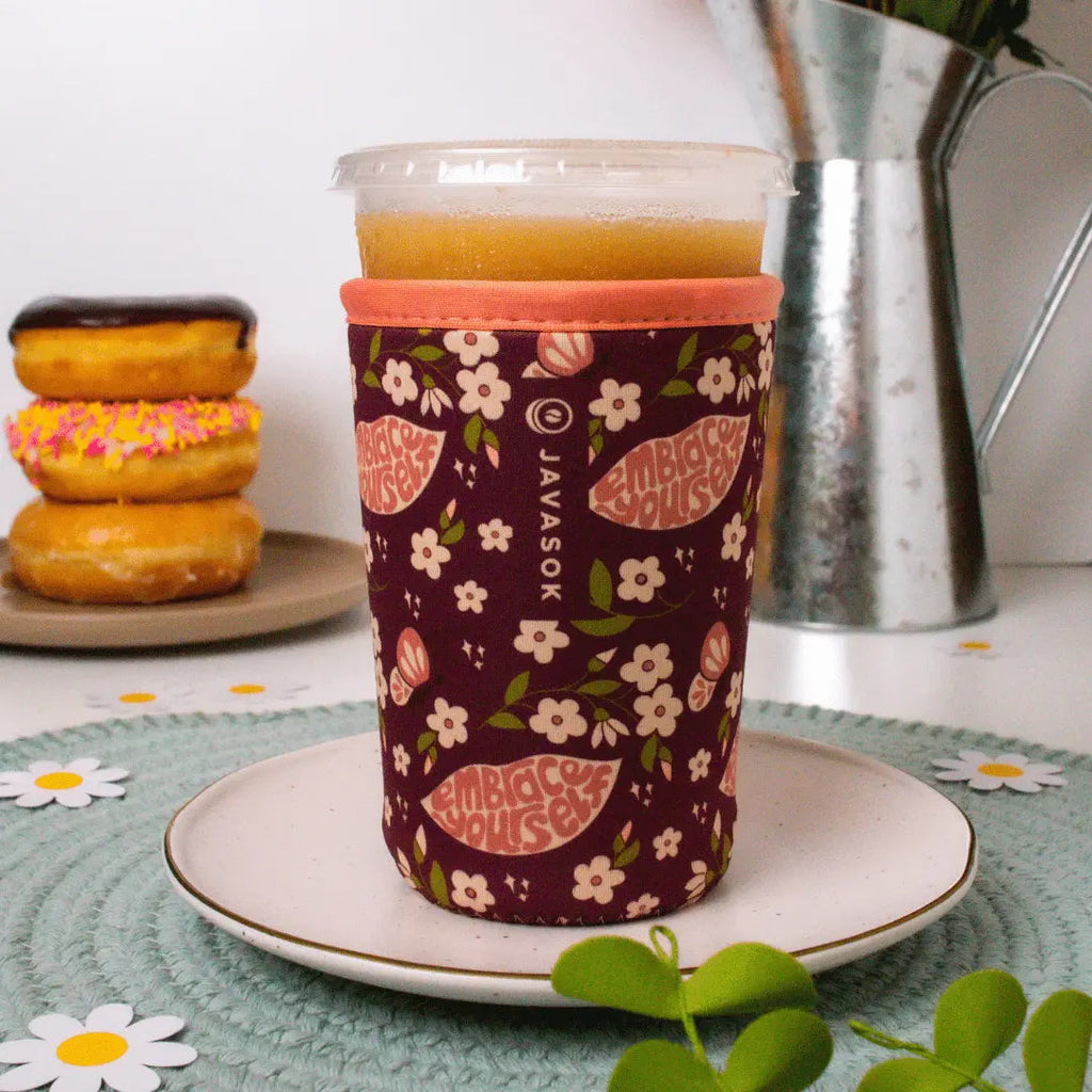 Reusable Cup Sleeve, Self Love, Neoprene Construction for Iced Coffee, Cold Drinks and Condensation Control, 2 Size Options image 2