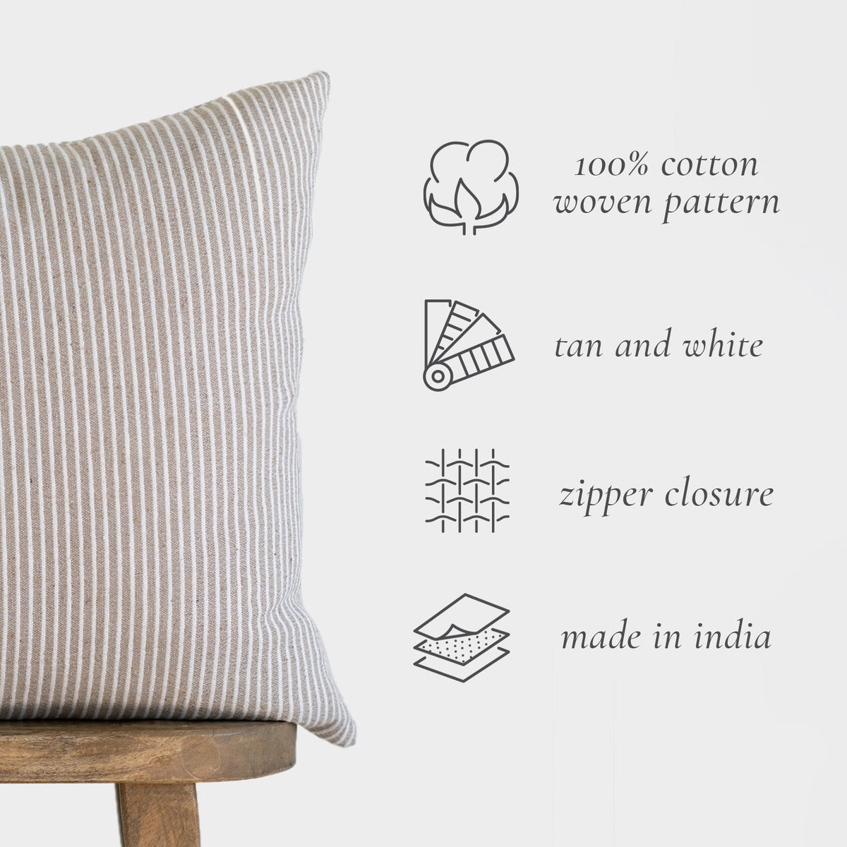 Decorative Pillow Cover Set, June in Tan 18" 22" 26" for Bedroom Styling and Living Room Decor, 3 Size Options image 2