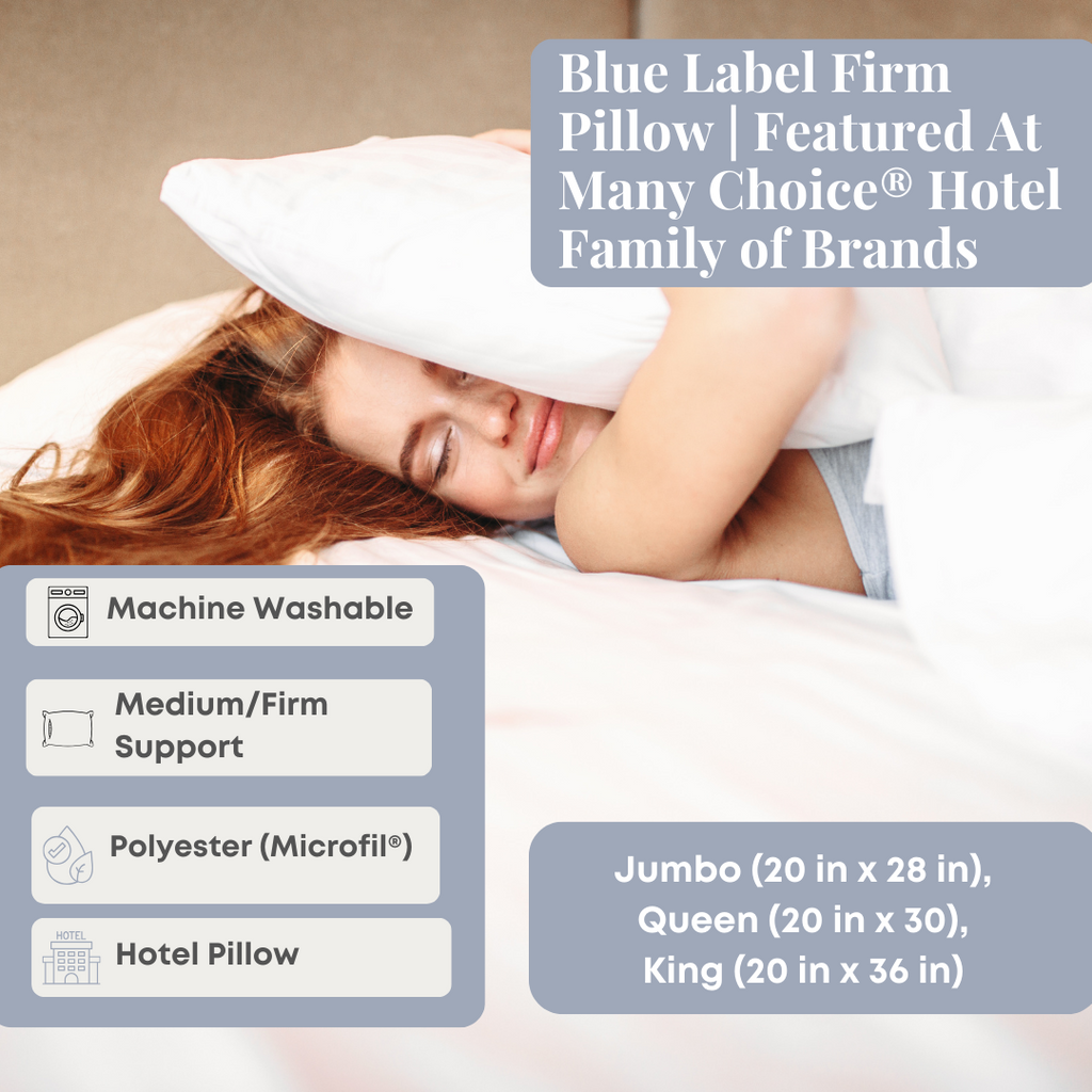 Bed Pillow, Blue Label Firm Featured At Many Choice Hotel, Machine-Washable Care for Sleeping, Reading and Bedroom Comfort, 3 Size Options image 2