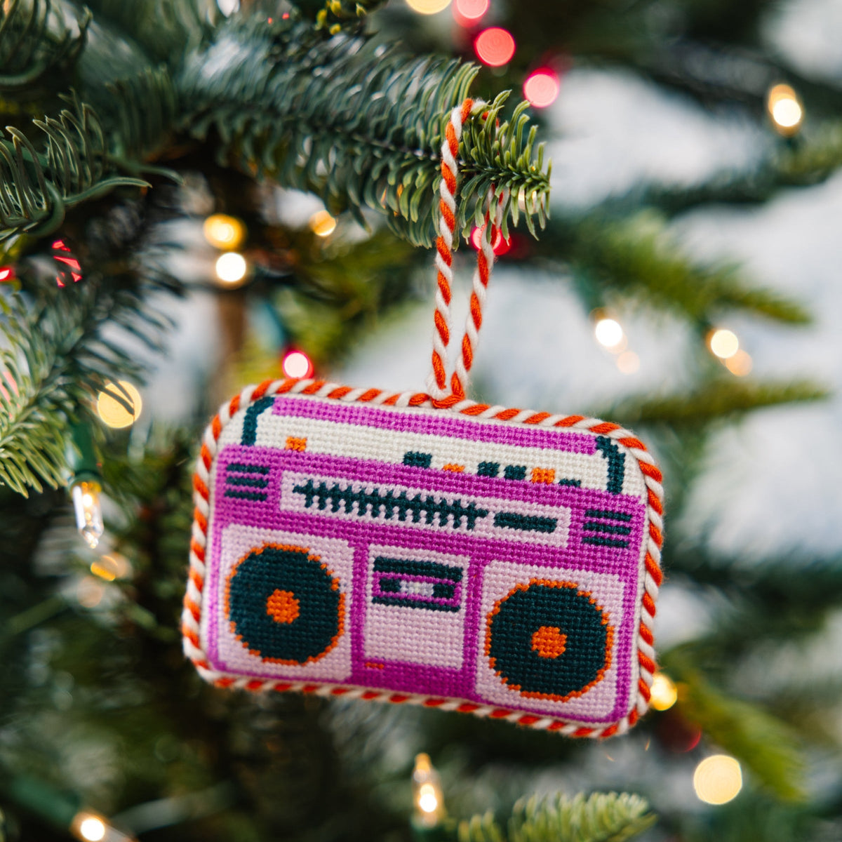 Seasonal Home Decor, Needlepoint Icon Ornament Boom Box for Mantels, Tables and Seasonal Decorating image 2