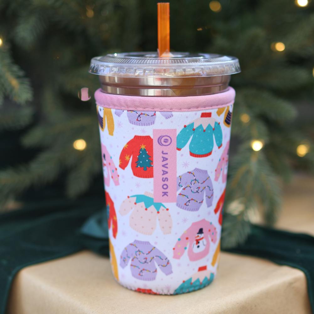 Reusable Cup Sleeve, Cozy Knits, Neoprene Construction for Iced Coffee, Cold Drinks and Condensation Control, 2 Size Options image 2