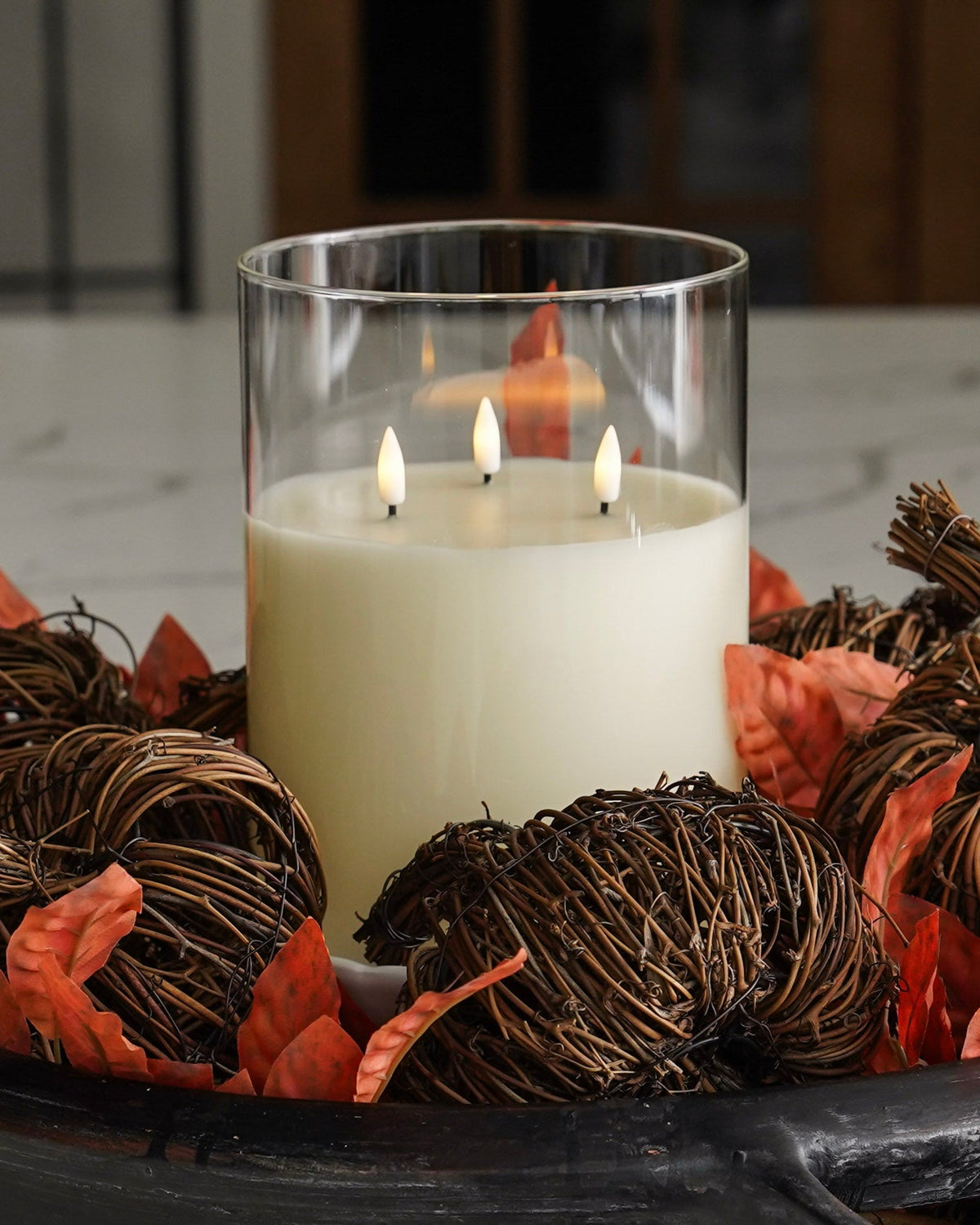 Decorative Candle, Flameless Triple Wick Glass for Entryways, Mantels and Everyday Home Ambience image 2