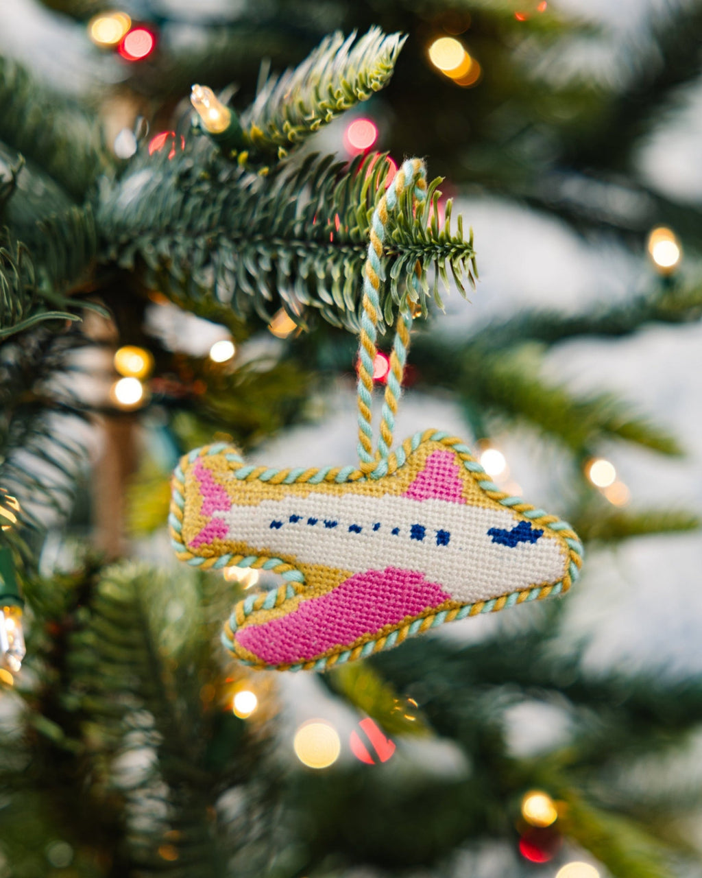 Seasonal Home Decor, Needlepoint Icon Ornament Airplane for Holiday Displays, Shelves and Festive Rooms image 2