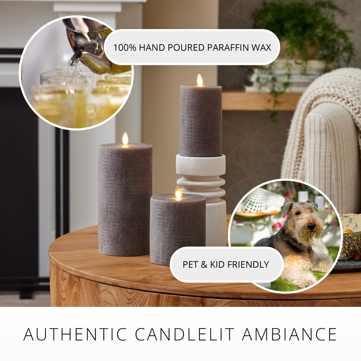 Flameless Candle, Chalky Linen Charcoal Gray Pillar for Mantels, Entryways and Holiday Displays, 3 Size Options image 2