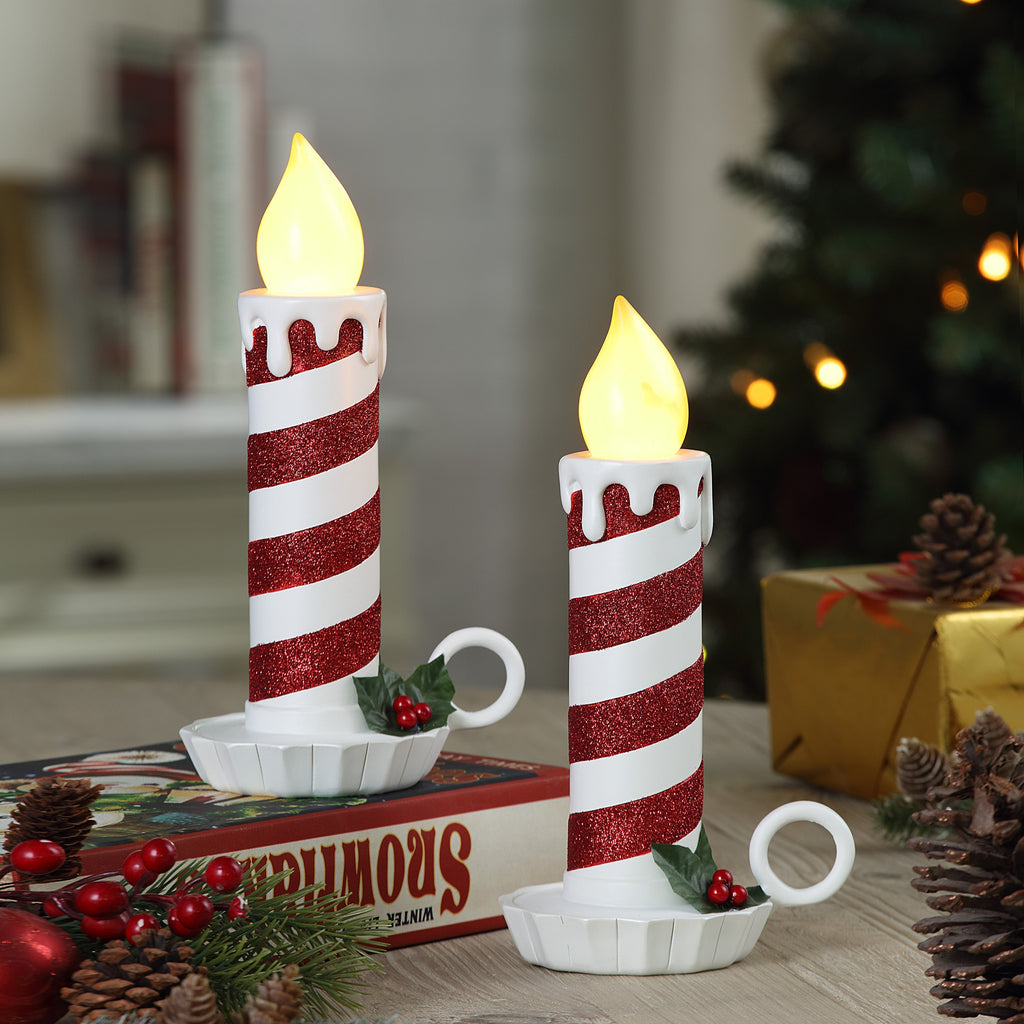 Decorative Candle, 10 in. Set of 2 Flickering LED Striped Candles for Living Rooms, Bedrooms and Relaxing Evenings image 2