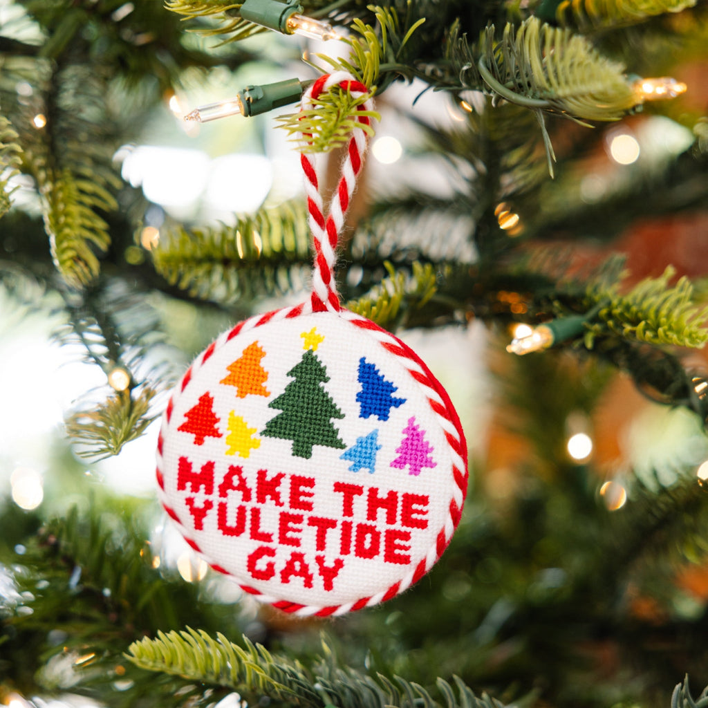 Seasonal Home Decor, Needlepoint Ornament Yuletide Gay for Mantels, Tables and Seasonal Decorating image 2