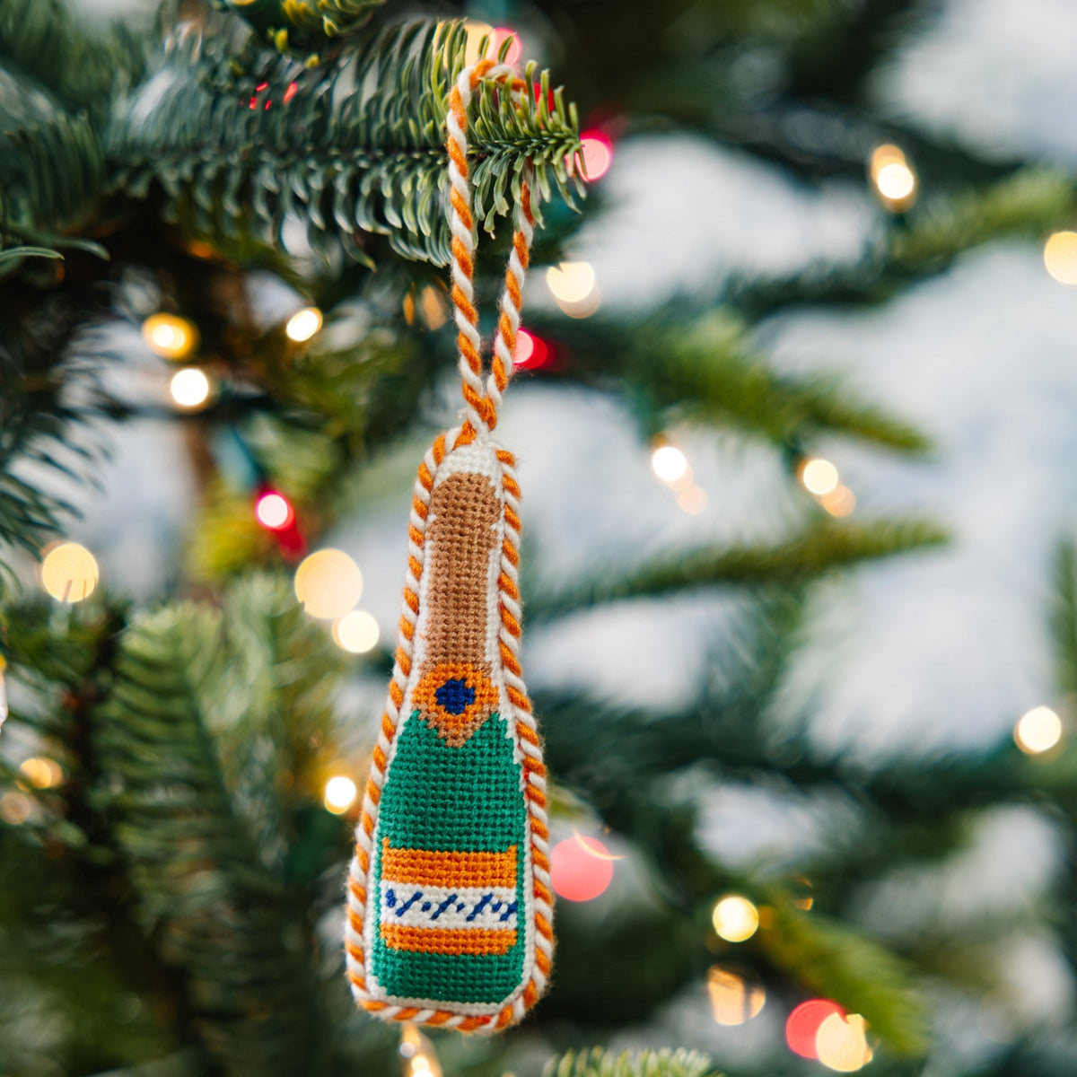 Seasonal Home Decor, Needlepoint Icon Ornament Champagne Bottle for Mantels, Tables and Seasonal Decorating image 2