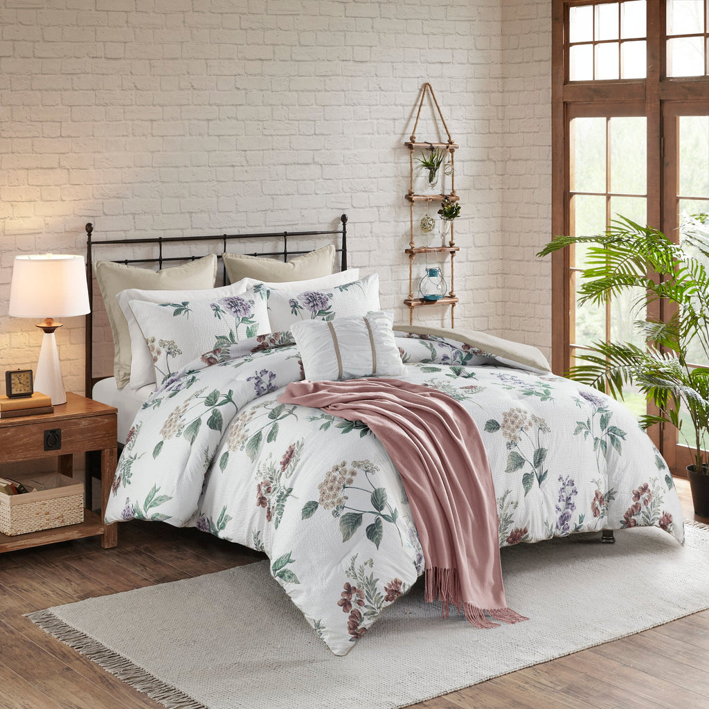 Bed Comforter, Zennia 7 Piece Printed Seersucker Set, Machine-Washable Care for Year-Round Bedroom Comfort and Restful Sleep image 2
