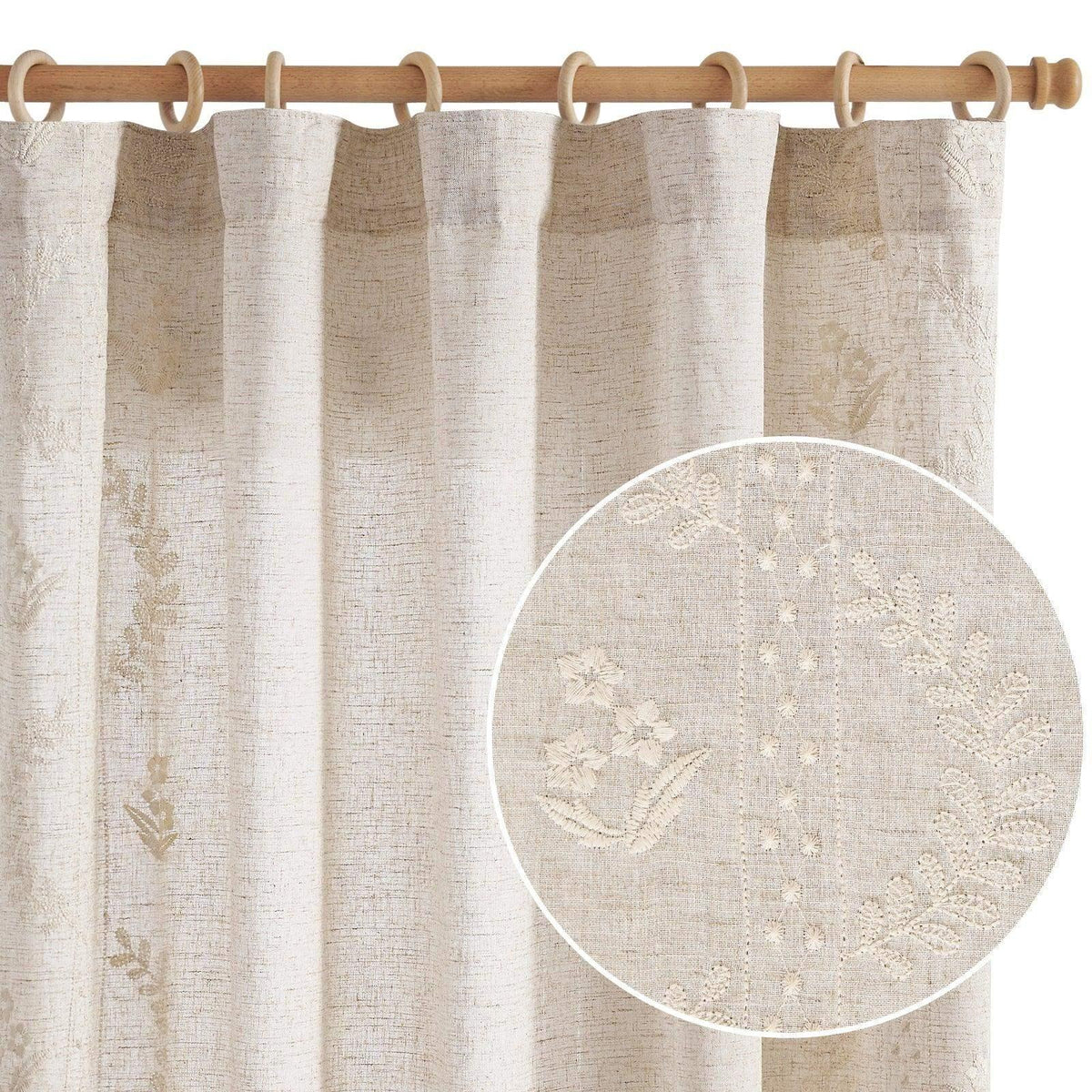 Window Curtain, Vintage Lined Embroidered Botanical Border for Windows, Room Styling and Everyday Privacy, 3 Sizes and 3 Colors image 2