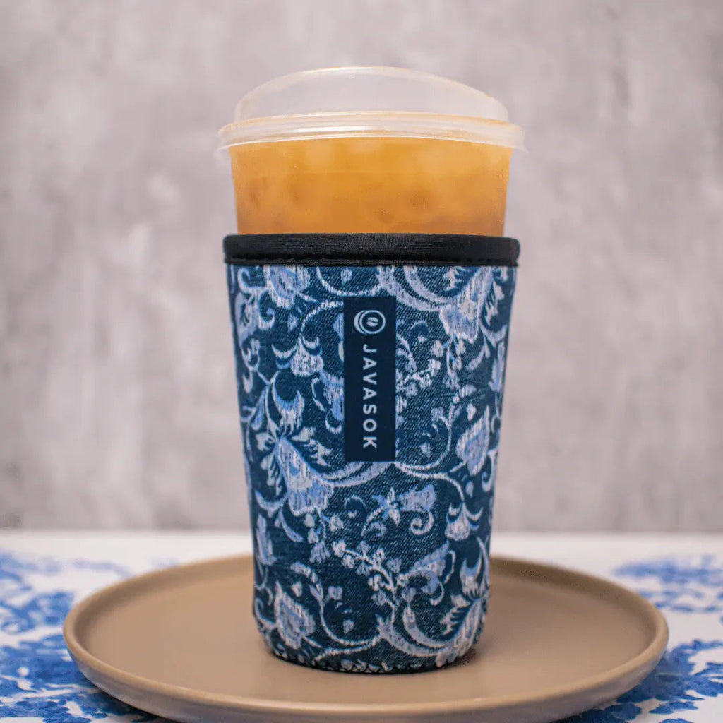 Reusable Cup Sleeve, Paisley Patchwork, Neoprene Construction for Iced Coffee, Cold Drinks and Condensation Control image 2
