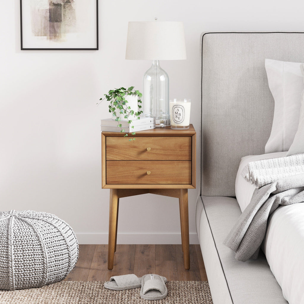 Nightstand, Wood Mid Century Acacia, Solid Wood Construction for Bedrooms, Bedside Essentials and Everyday Storage image 2