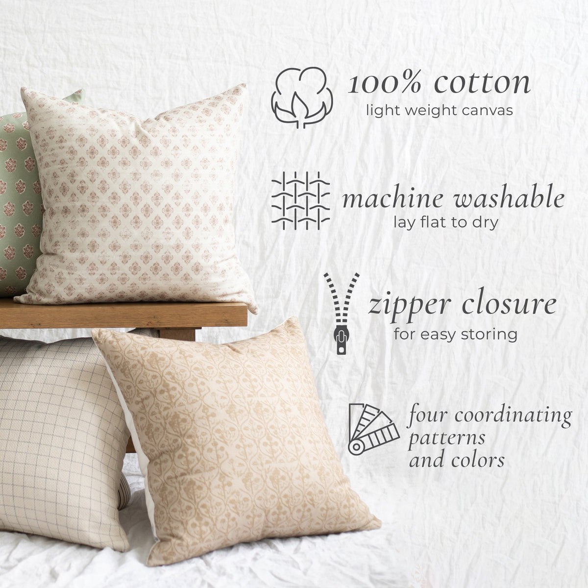 Decorative Pillow Cover Set, Wells 4 Pack 18" 22", Machine-Washable Care for Bedroom Styling and Living Room Decor, 2 Size Options image 2