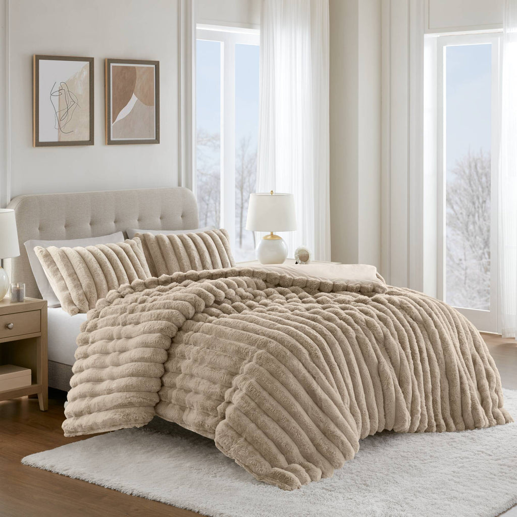 Bed Comforter, Jasmine Ultrasoft Faux Fur Ribbed Set, Lightweight Design for Year-Round Bedroom Comfort and Restful Sleep image 2