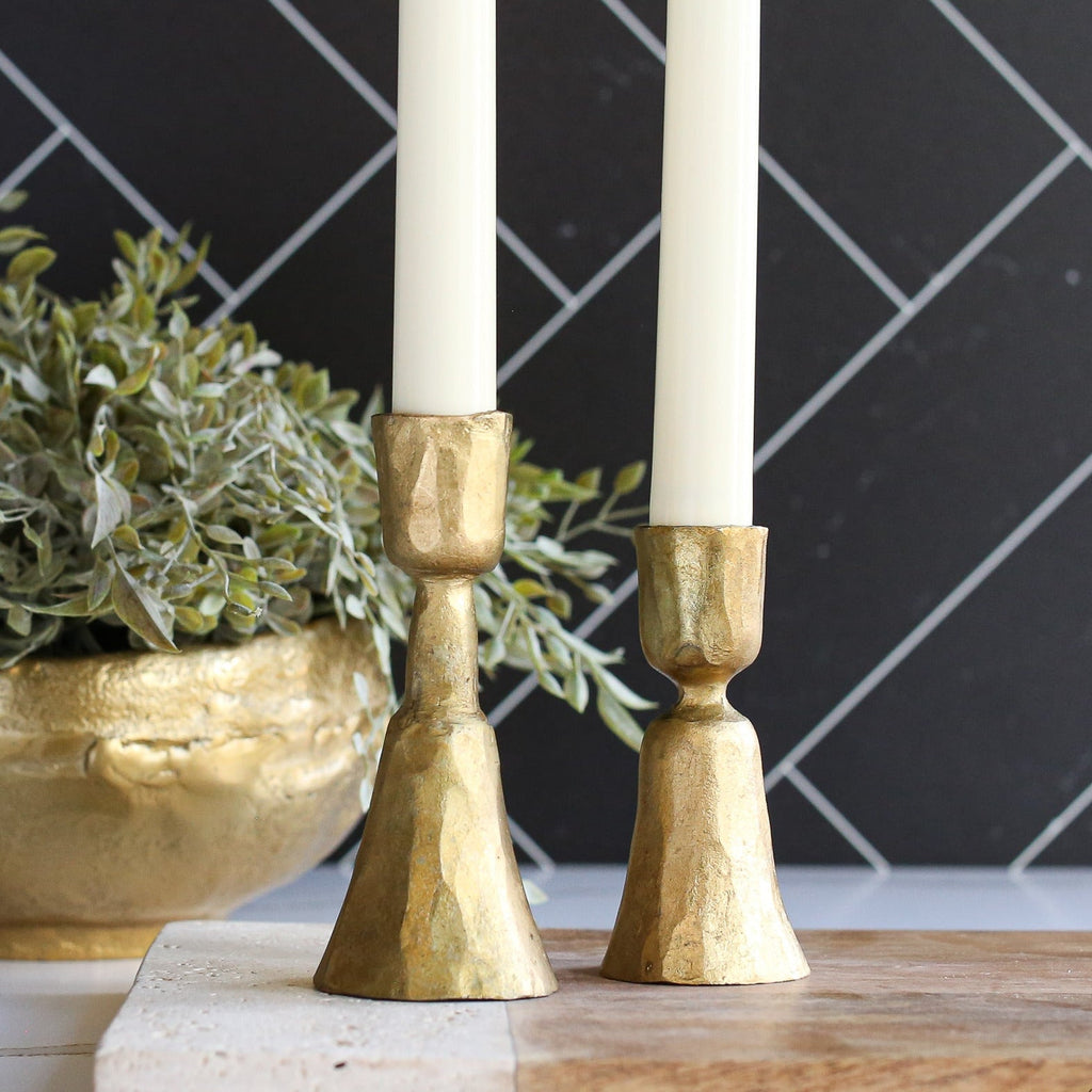 Decorative Candle, Short Gold Holders Set of 2 for Entryways, Mantels and Everyday Home Ambience image 2