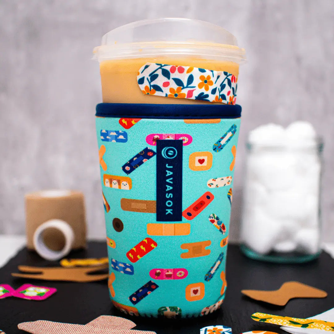 Reusable Cup Sleeve, Happy Healers, Neoprene Construction for Iced Coffee, Cold Drinks and Condensation Control image 2