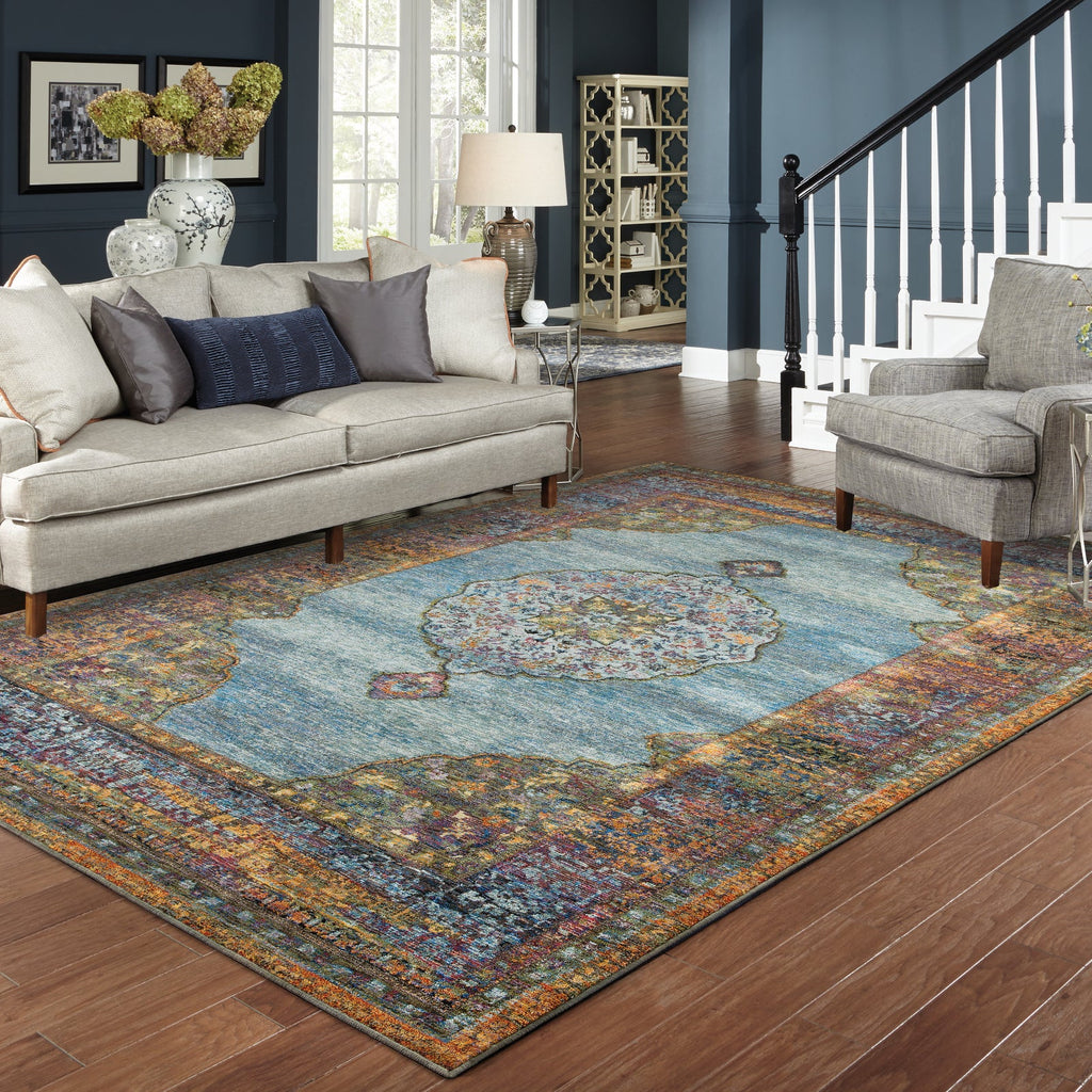 Area Rug, Andorra 7139A Blue Multi for Hallways, Dining Spaces and Home Decor, 11 Size Options image 2
