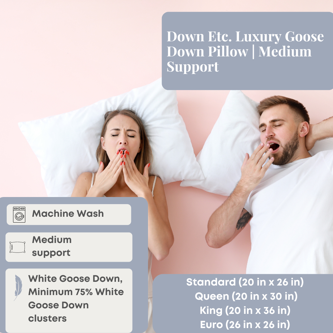 Bed Pillow, Etc. Luxury Goose Medium Support, Hypoallergenic Comfort for Sleeping, Reading and Bedroom Comfort, 4 Size Options image 2