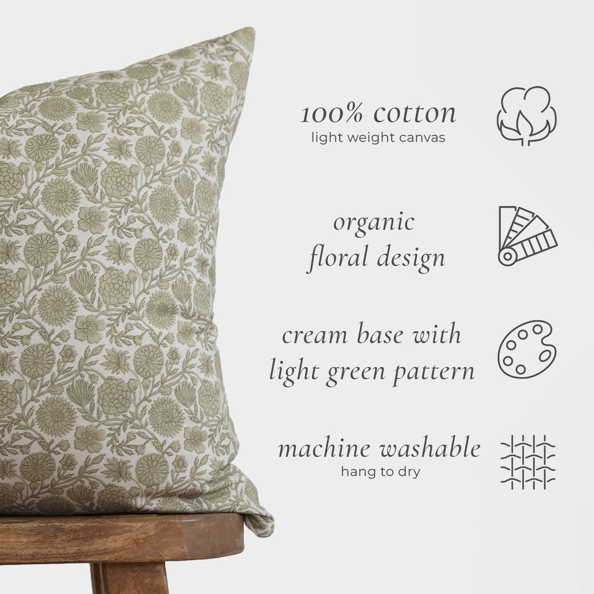 Decorative Pillow Cover, Gracie in Green 18" 22", Lightweight Design, Machine-Washable Care for Bedroom Styling and Living Room Decor image 2