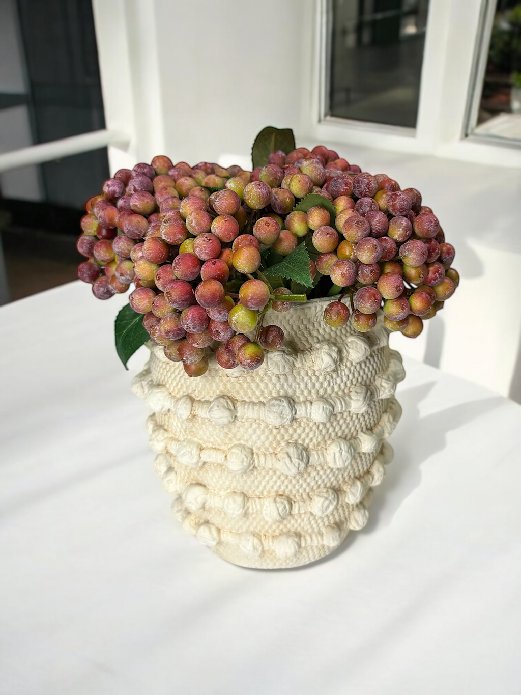 Decorative Vase, Ivory Textured Knot Cement for Flowers, Shelves and Living Spaces, Designed for Tabletop Arrangements and Home Decor image 2