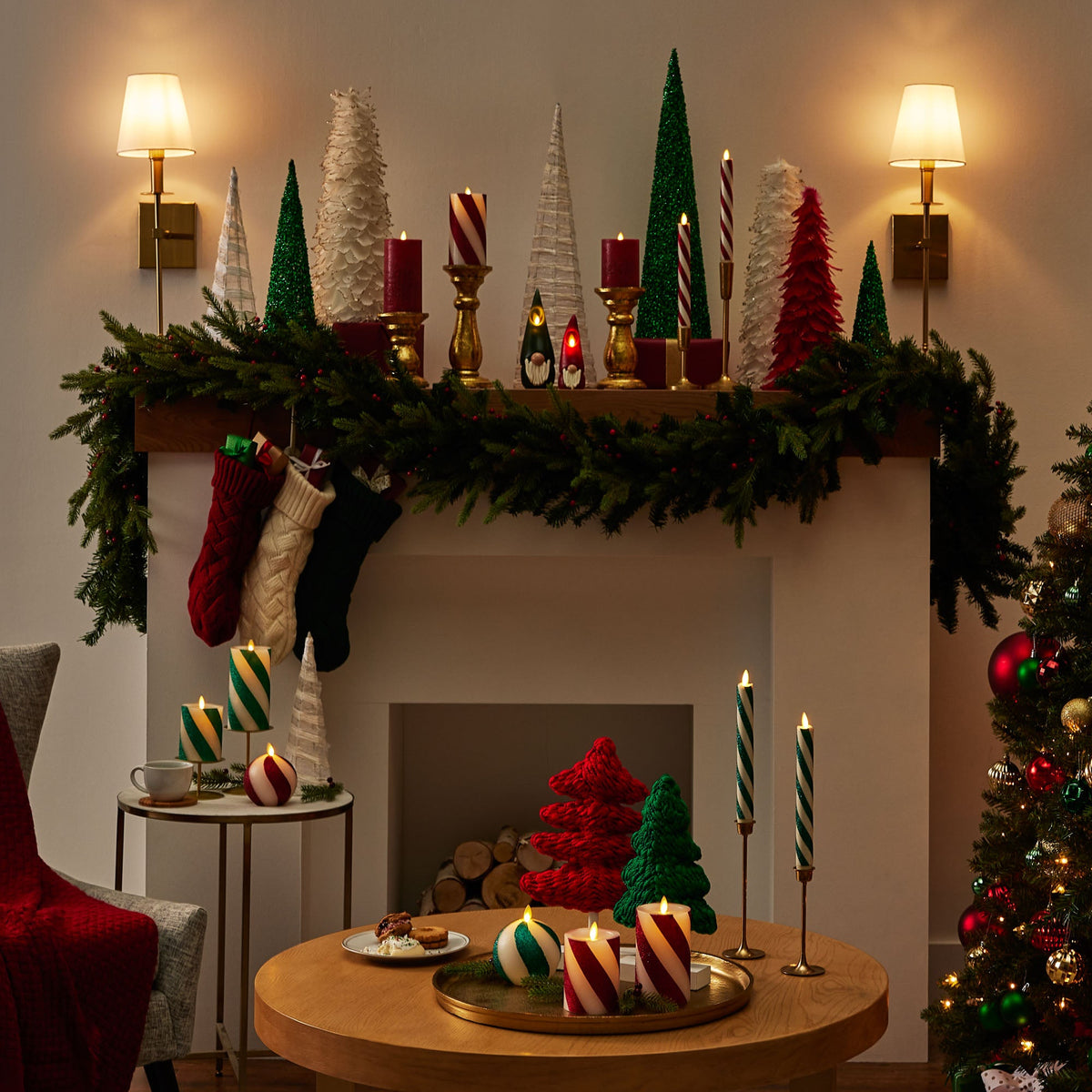 Flameless Candle, Green Candy Cane Glitter Stripe Sphere for Mantels, Entryways and Holiday Displays image 2