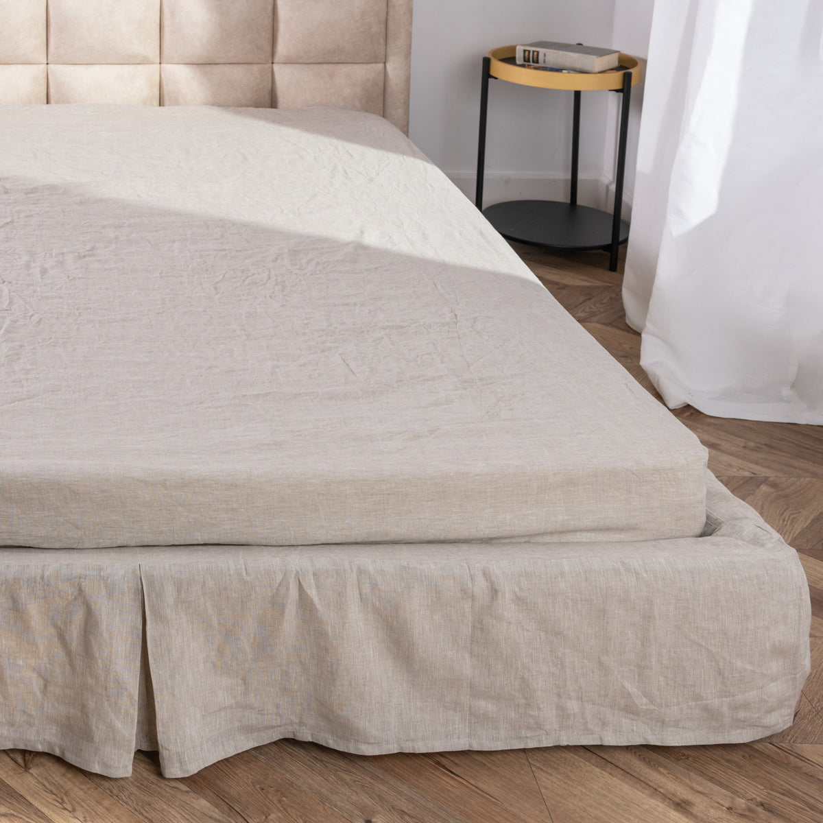 Bed Skirt, Tailored Linen Pleated Split Corners and High for Guest Beds, Bedroom Decor and Underbed Coverage, 6 Size Options image 2