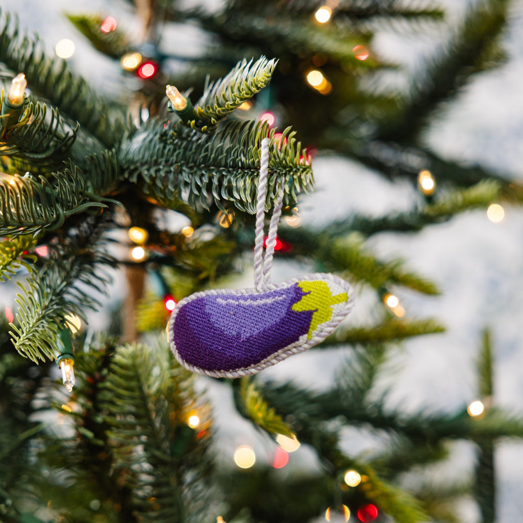 Seasonal Home Decor, Needlepoint Icon Ornament Eggplant for Mantels, Tables and Seasonal Decorating image 2