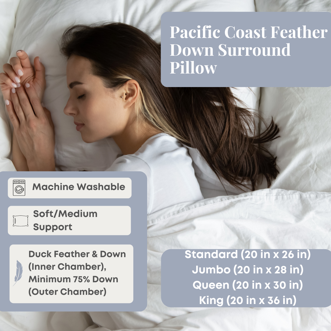 Bed Pillow, Down Surround, Machine-Washable Care for Sleeping, Reading and Bedroom Comfort, 3 Size Options image 2